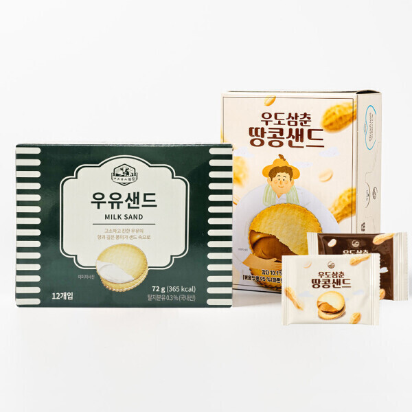 MD픽) 제주 우도삼춘 땅콩샌드 72g 12입x3박스 아침미소목장 우유샌드 과자 간식 쿠키