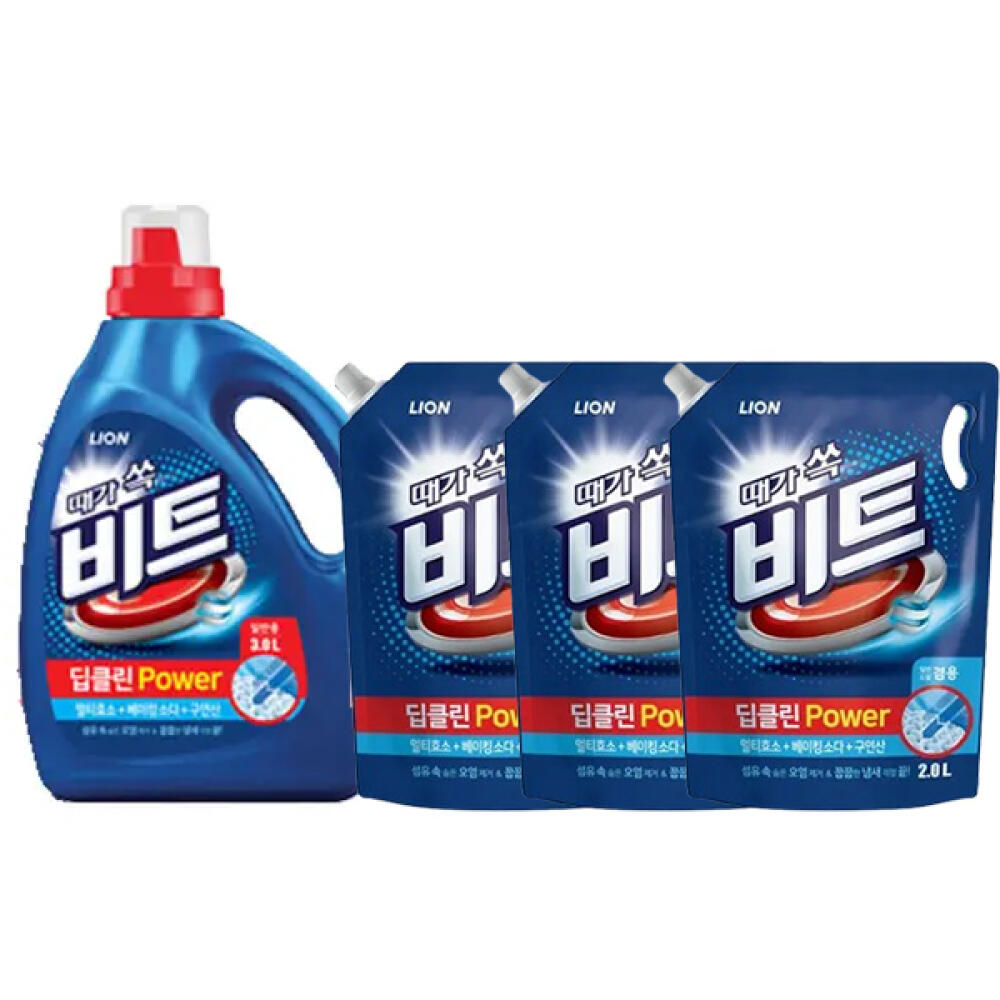 비트 딥클린 파워 액체세제, 일반, 용기, 3L, 1개 + 일반드럼겸용 리필, 2L, 3개