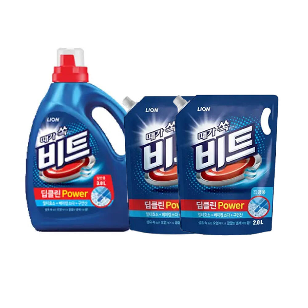 비트 딥클린 파워 액체세제, 일반, 용기, 3L, 1개 + 일반드럼겸용 리필, 2L, 2개