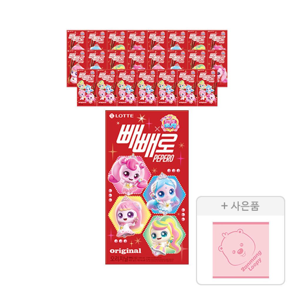 롯데웰푸드 티니핑 빼빼로  초코 8입, 432g, 3개 (총 24개)+증정(잔망루피 미니수건, 1개)