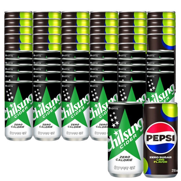 펩시제로 210ml 30캔 +사이다제로 210ml 30캔 제로칼로리 / 다이어트 콜라 / 청량음료 / 탄산음료 / 탄산