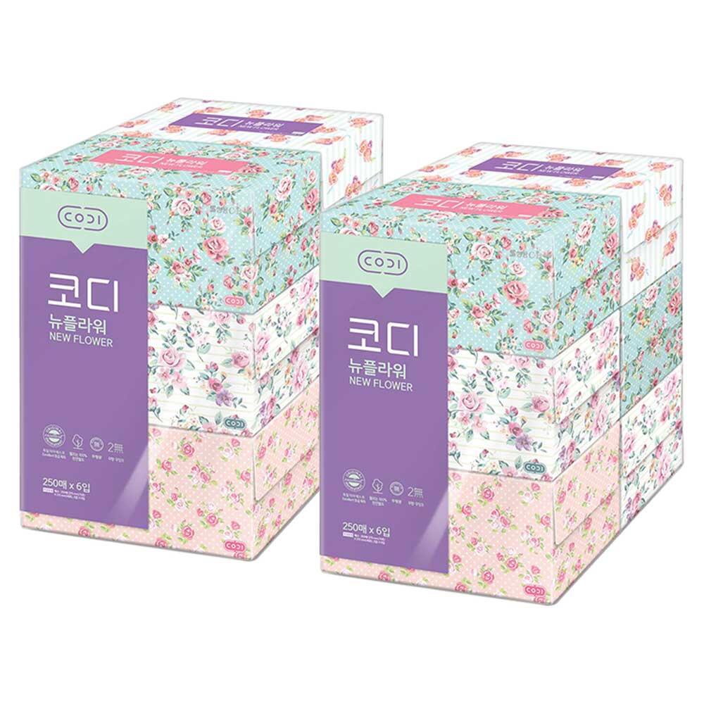 코디 뉴플라워 미용티슈, 250매, 6입, 2개