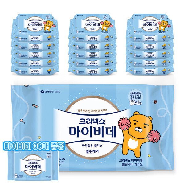 크리넥스 마이비데 클린케어 카카오 40매 16팩 화장실 물티슈 +마이비데 30매 추가증정