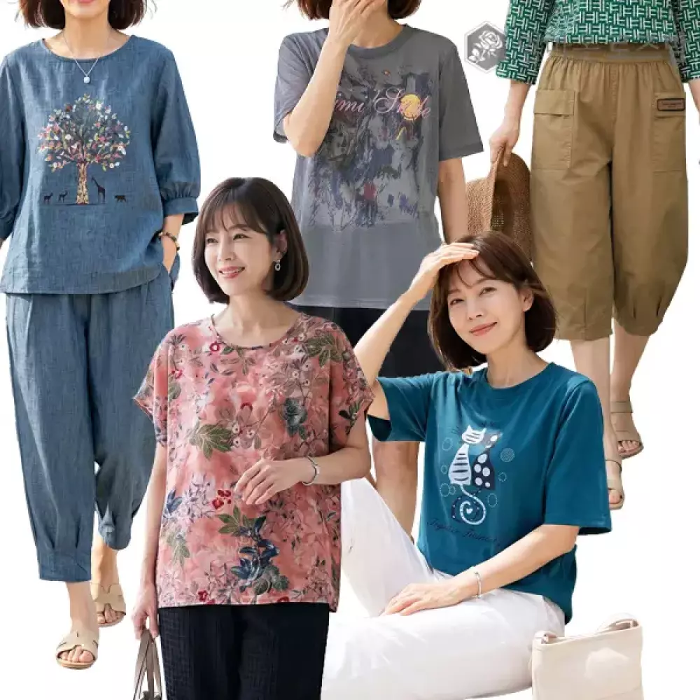 [엄마옷로즈맘]엄마/할머니 시원한옷선물! 30%쿠폰 반팔업댓/티셔츠/블라우스/밴딩바지/빅사이즈/인견