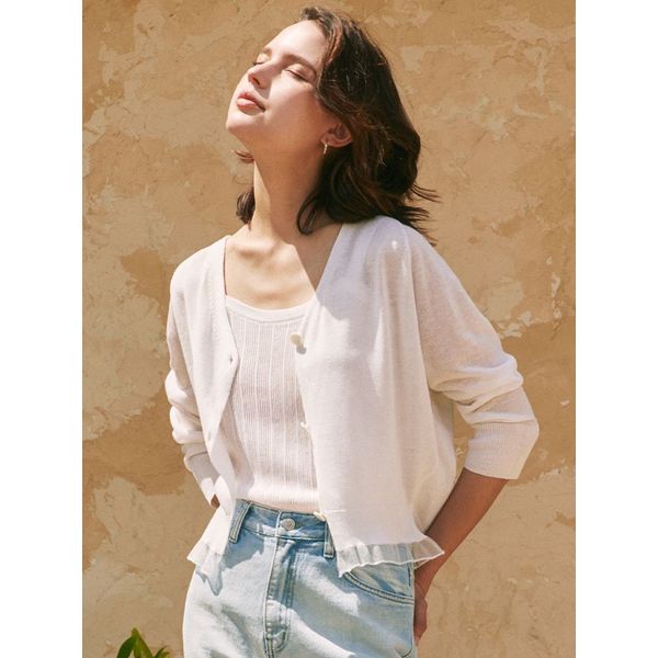 [당일배송][하프단독][2컬러] (2종세트)시어 린넨 레이스 가디건 & 슬리브리스 세트 SHEER LINNEN LACE CARDIGAN & SLEEVELESS SET