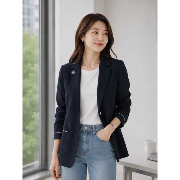 여성 네이비 탈부착와펜 PUNTO 블레이저 HSJA4B202N2