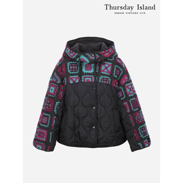 [Thursday Island] 자카드 믹스 후드 퀼팅 점퍼(T238MJP239W)