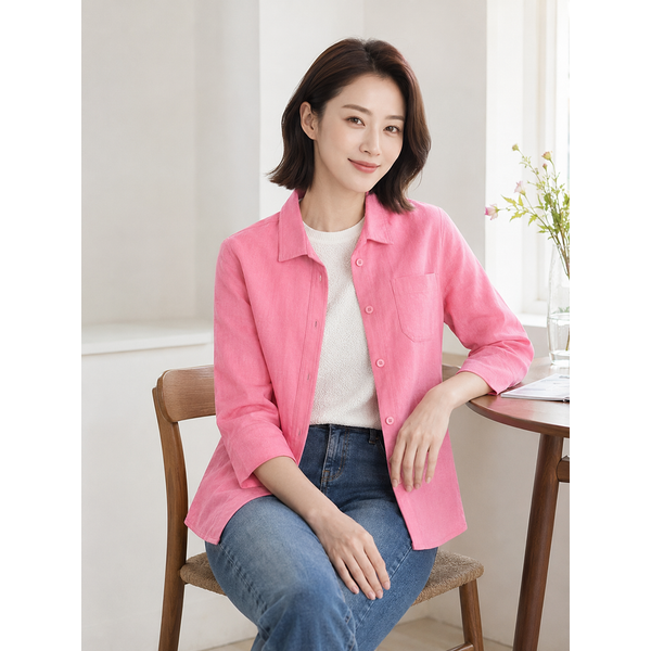 [하프단독][PAT 여성] 린넨 오픈카라 아우터형 셔츠_1K41505