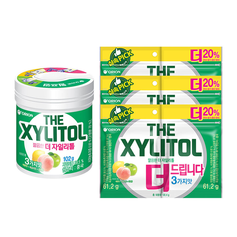 오리온 더자일리톨 용기 102g, 1개 + 더자일리톨 리필 (1+1) 122g, 3개 