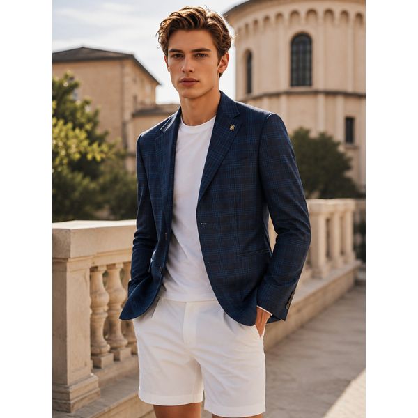 네이비 [ZEGNA] 울실크혼방 체크 자켓 DMJA4BO71N2