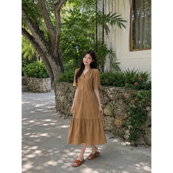 [지센] (2컬러) 코튼 펀칭레이스 핏앤플레어 원피스 LFOPQ508