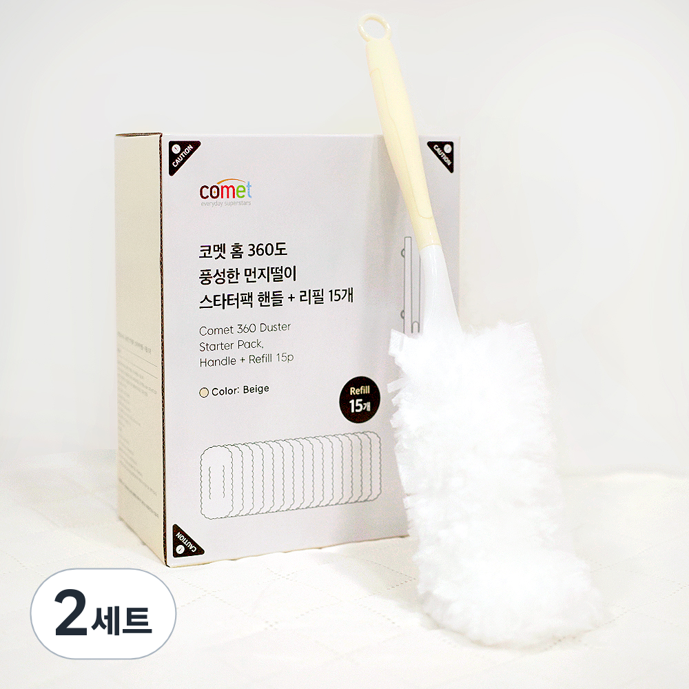코멧 홈 360도 풍성한 핸들 먼지떨이 스타터팩 + 리필 15p 세트