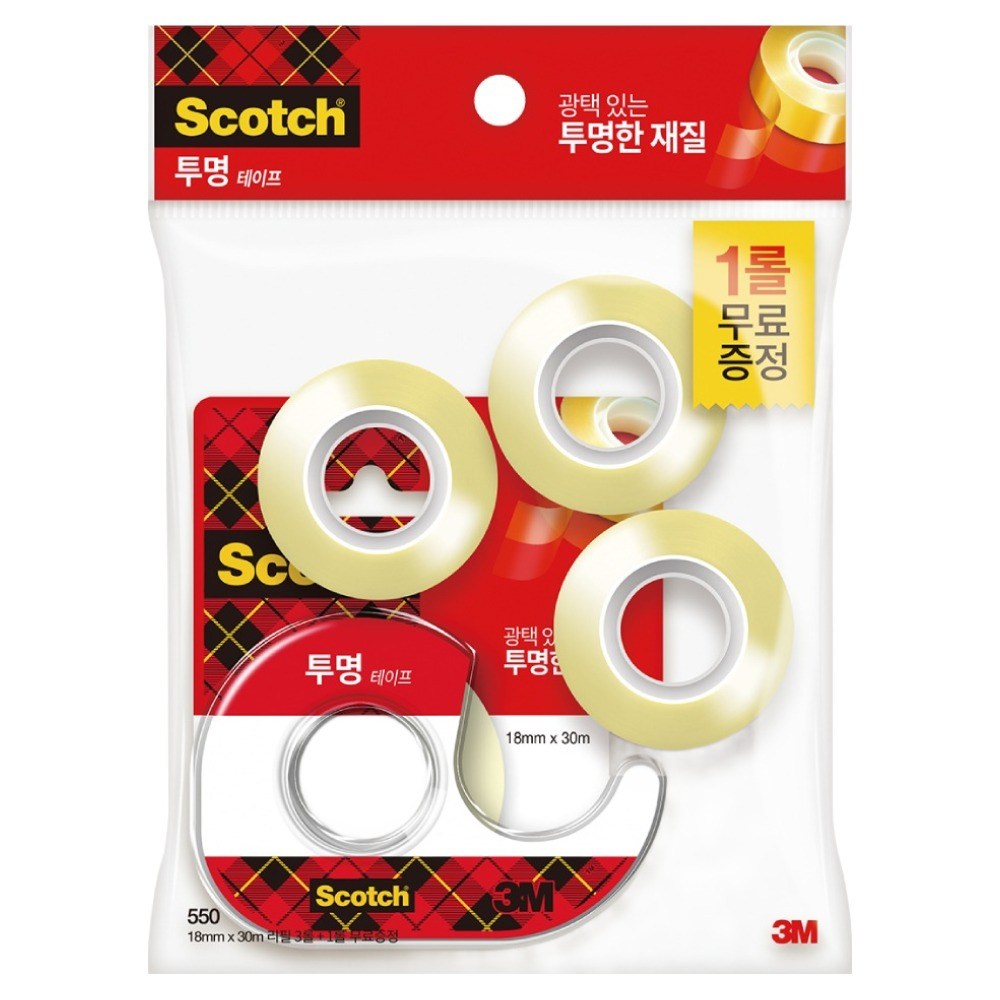 스카치 테이프 디스펜서 581D 18mm x 15mm 1개 + 550리필 18mm x 30mm 3개