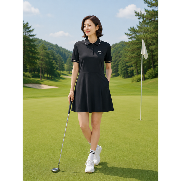 여성 블랙 레터 로고 스트레치 원피스 WWDR4B926BK