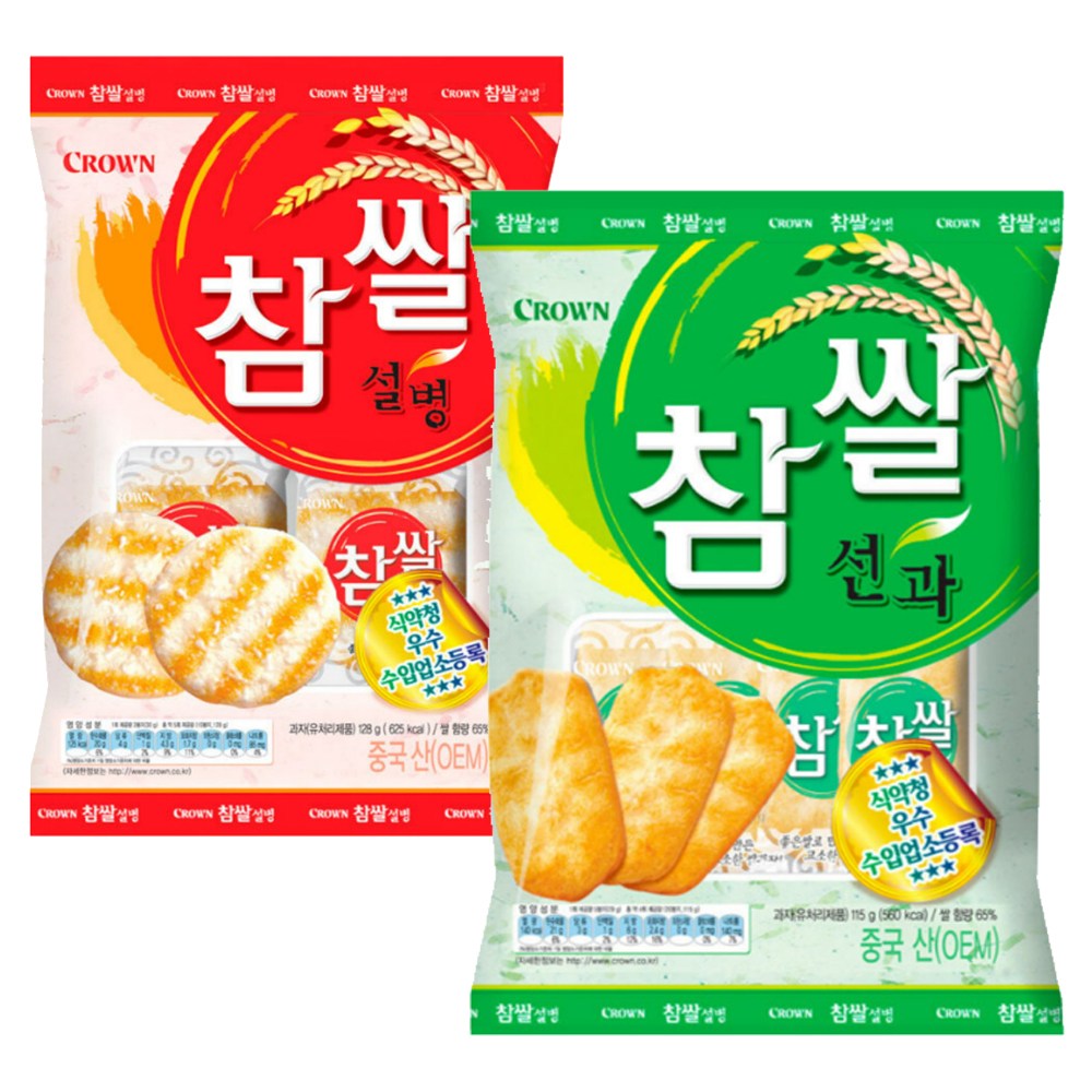 크라운제과 참쌀선과 115gx1개+참쌀설병 128gx1개 묶음