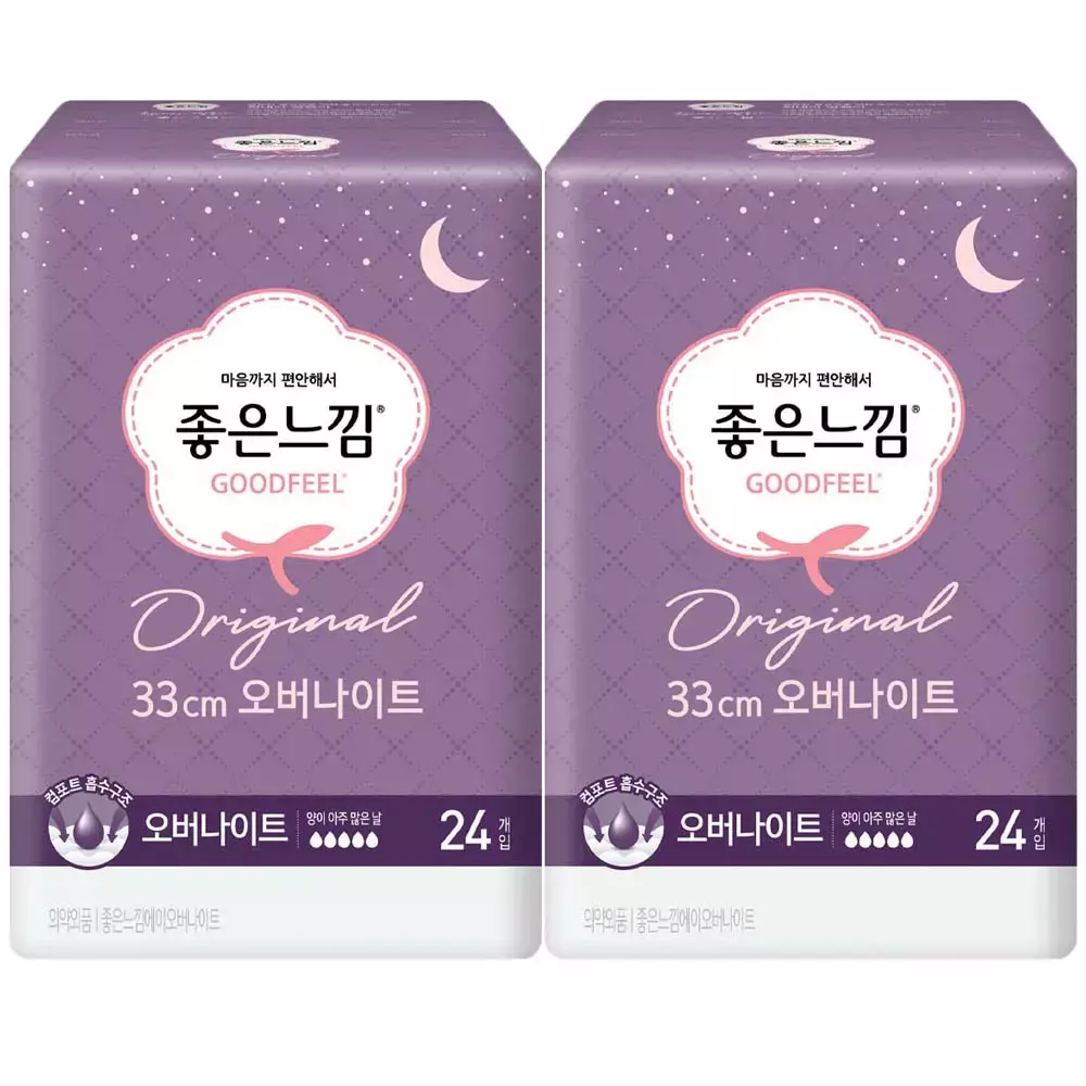 좋은느낌 날개형, 오버나이트, 24매, 2개