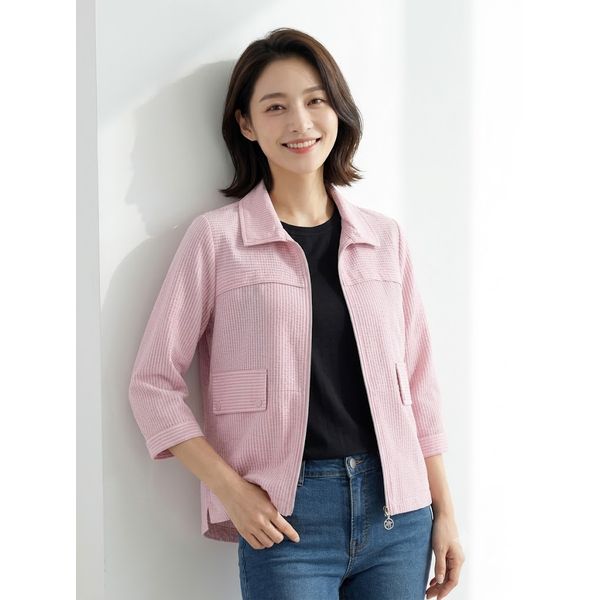 스트라이프 오픈 카라 여름 점퍼_1K41301
