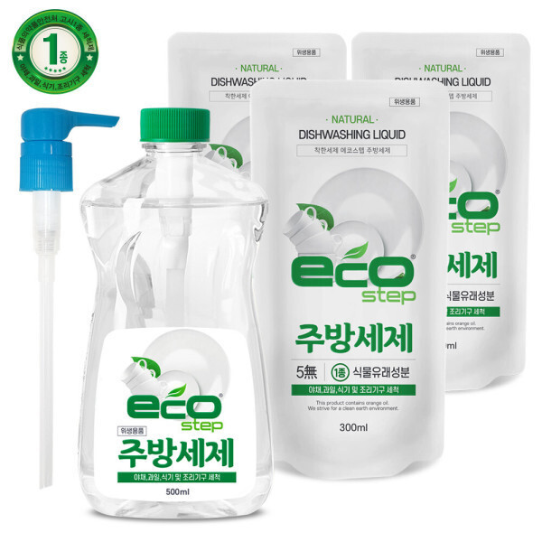 에코스텝 주방세제 본품 500ml + 리필 300ml x 3개
