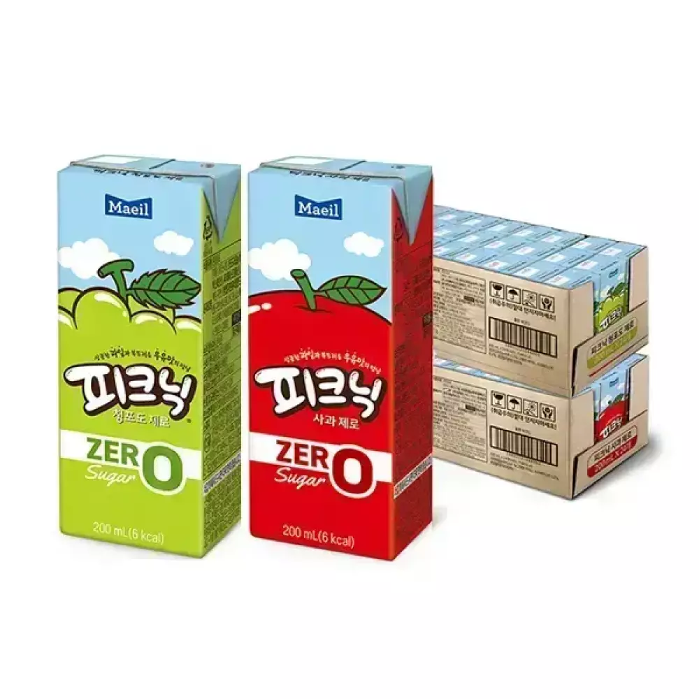 [매일유업] 피크닉 청포도 제로 200ml, 24개입, 1개+사과 제로 200ml, 24개입, 1개