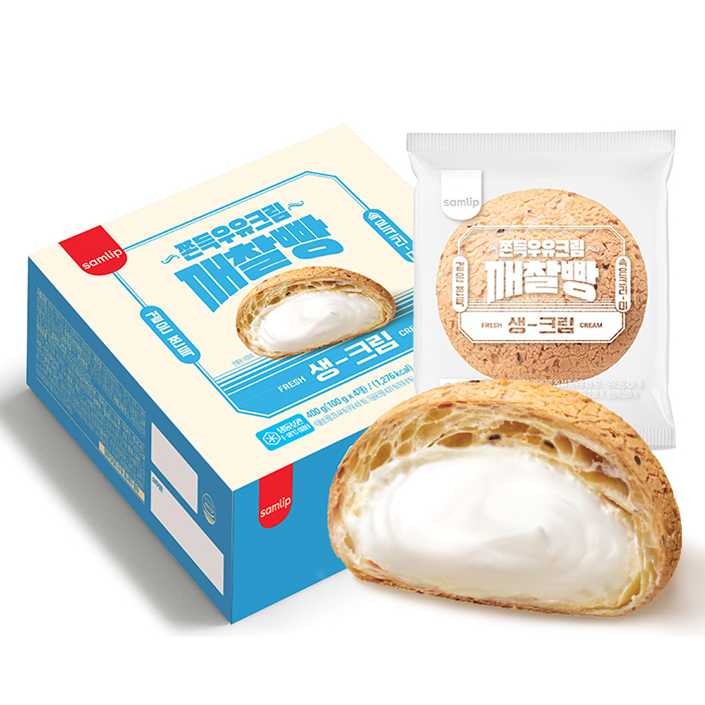 [삼립]삼립 쫀득우유크림 깨찰빵 400g 1박스 (4입, 우유크림/초코크림) : 롯데ON