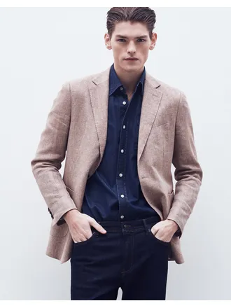 라이트브라운 [ZEGNA] 울실크린넨 헤링본 자켓 DMJA4BO73W1