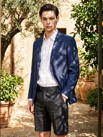 다크블루 [LORO PIANA 원단] 울실크린넨 체크 자켓 DMJA4AC01B3