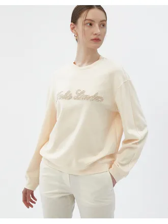 라이트오렌지 레터링자수 면혼방 긴팔티셔츠 DLTS4A101O1