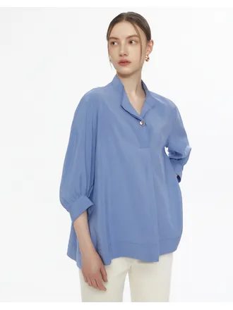 [36사이즈 한정] 블루 A라인 7부볼륨소매 블라우스 DLBL4B305B2
