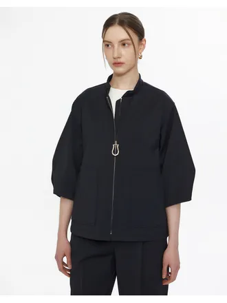 블랙 린넨혼방 집업 벨티드 여름 자켓 DLJA4B305BK