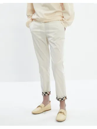 크림 체크턴업체크 면혼방 뒷밴딩 슬림기본핏팬츠 DLPA4BE21CR