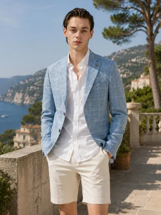 블루 [ZEGNA] 울실크린넨 체크 자켓 DMJA4BO82B2