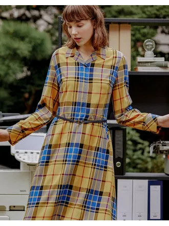 [88사이즈 한정] 네이비 벨티드 긴팔카라원피스 DLDR2D801N2