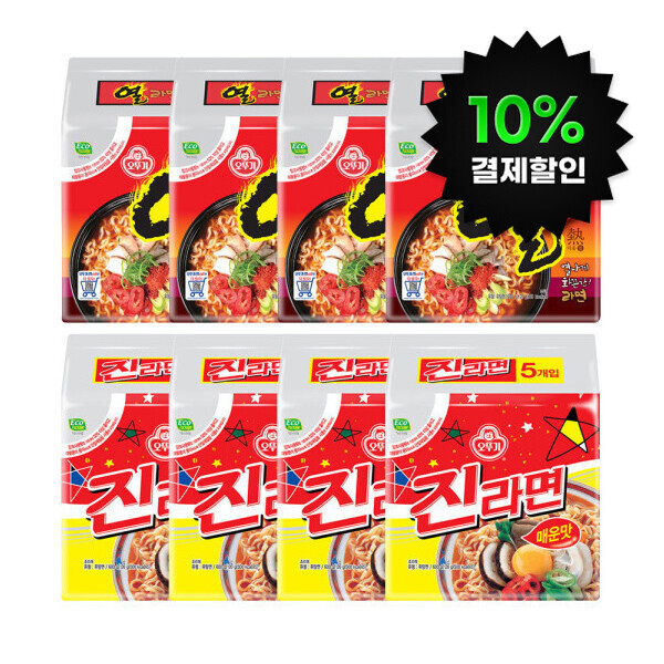 (10%결제할인) 오뚜기 진라면 매운맛 120g 20개 + 열라면 120g 20개