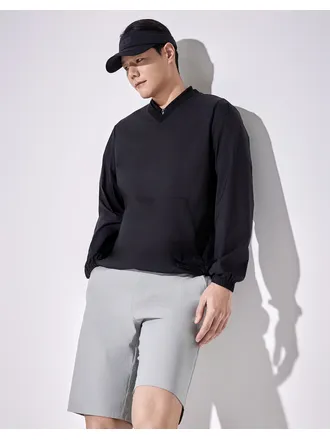 남성 블랙 V넥 우븐 풀오버 HUJU4A902BK