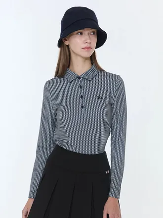 여성 블랙 패턴 긴팔 폴로 티셔츠 WNTS3C001BK