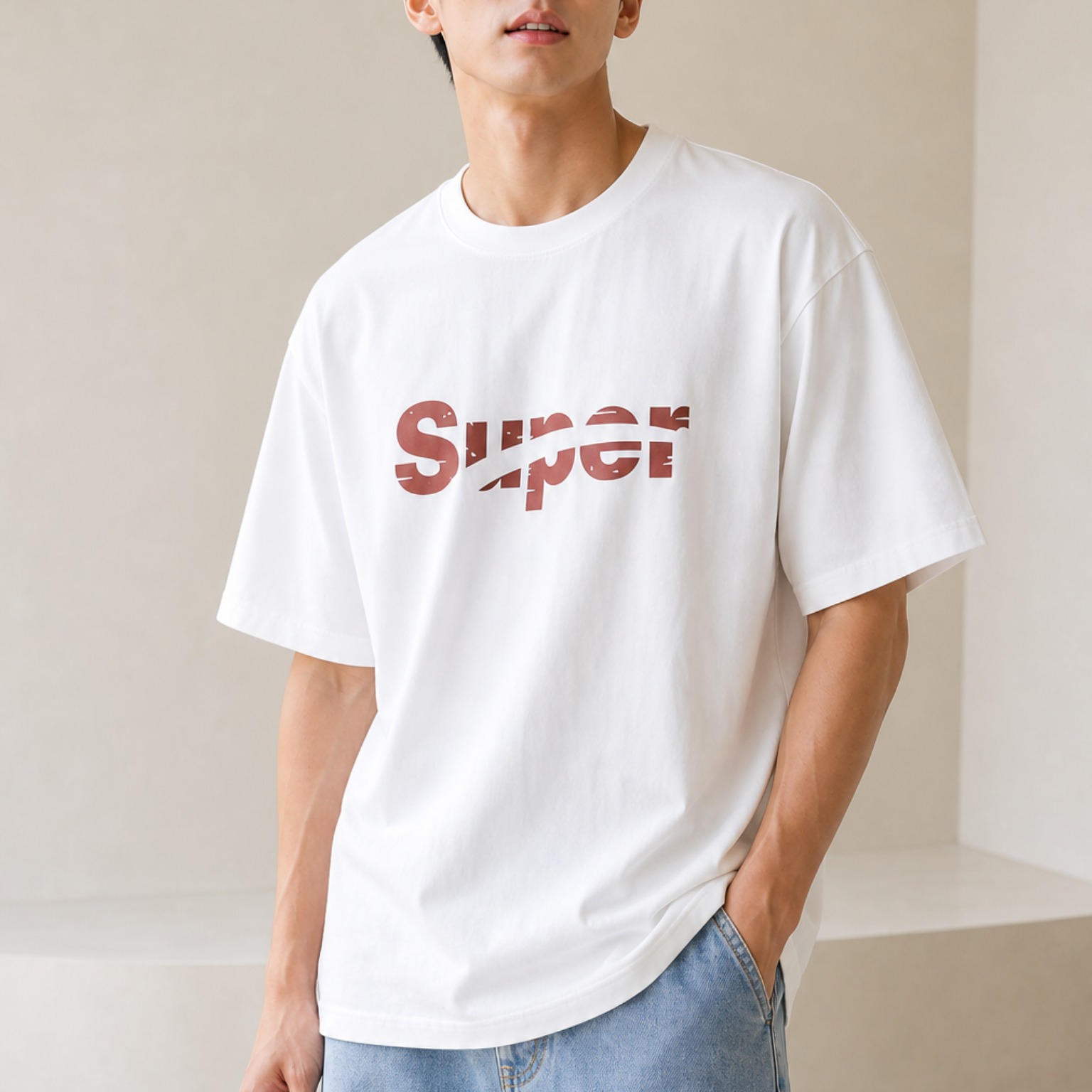 베이뮤 남성 순면 오버핏 빅사이즈 반팔티